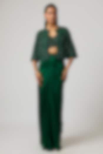 Emerald Green Organza Cutwork Jacket Set by ISTYA at Pernia's Pop Up Shop