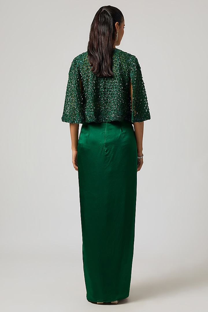 Emerald Green Organza Cutwork Jacket Set by ISTYA at Pernia's Pop Up Shop