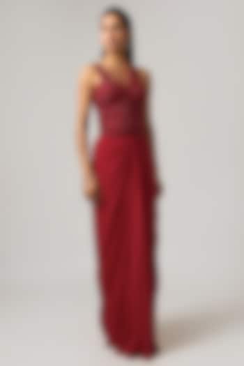 Red Georgette Fluid Skirt Set by ISTYA at Pernia's Pop Up Shop