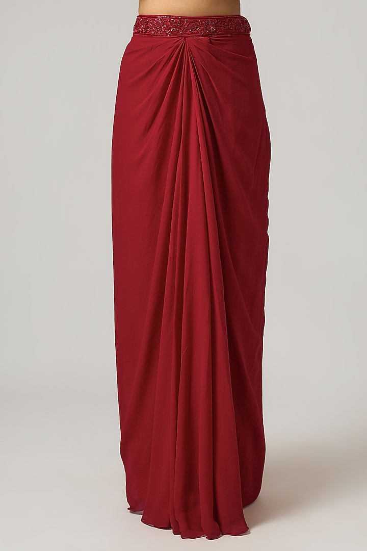 Red Georgette Fluid Skirt Set by ISTYA at Pernia's Pop Up Shop