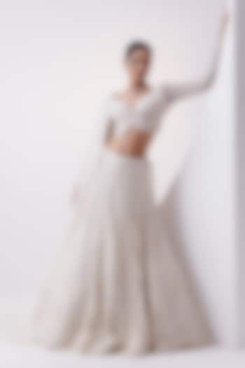 Ivory Net Pearl Embroidered Bridal lehenga for 22 Lehenga Set by ISTYA at Pernia's Pop Up Shop