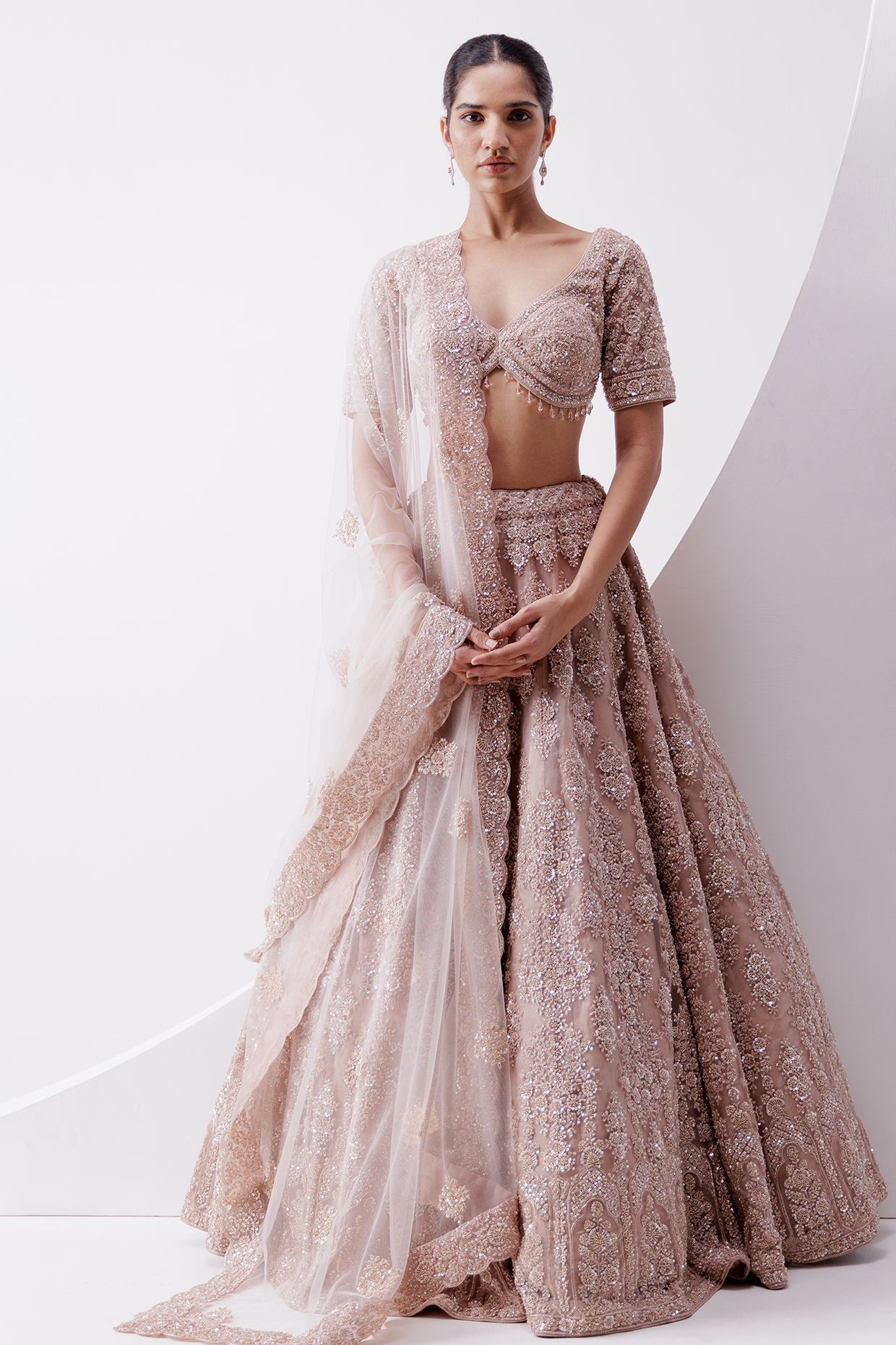 Peach Organza Tissue Sequin Work Wedding Lehenga Set by ISTYA at Pernia's Pop Up Shop