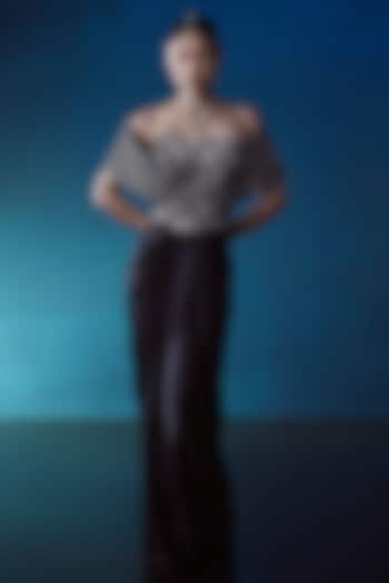 Black Satin Draped Skirt Set by ISTYA at Pernia's Pop Up Shop