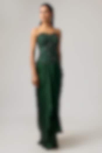 Emerald Green Satin Skirt Set by ISTYA at Pernia's Pop Up Shop