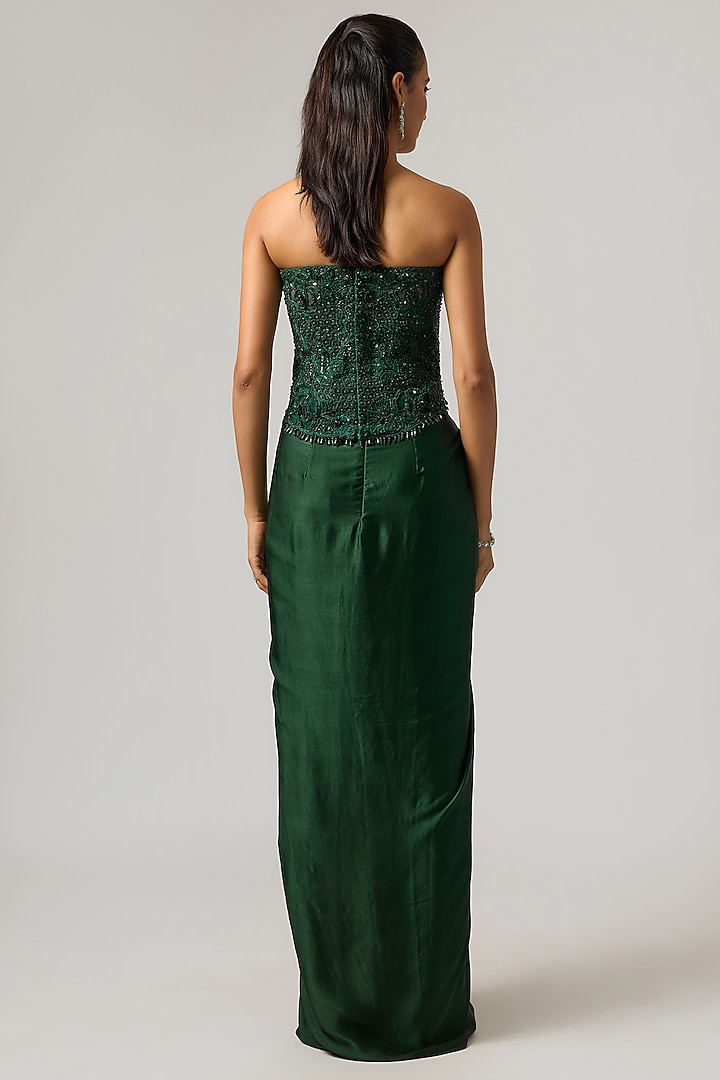 Emerald Green Satin Skirt Set by ISTYA at Pernia's Pop Up Shop