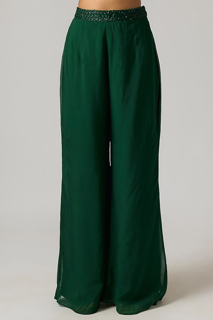 Emerald Green Organza 3D Hand Embroidered Jacket Set by ISTYA at Pernia's Pop Up Shop