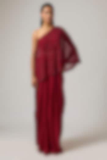Red Satin Skirt Set by ISTYA at Pernia's Pop Up Shop