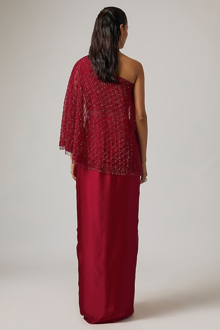 Red Satin Skirt Set by ISTYA at Pernia's Pop Up Shop