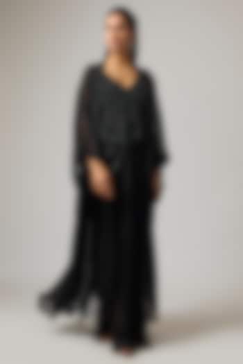 Black Organza Crystal Work Jacket Set by ISTYA at Pernia's Pop Up Shop