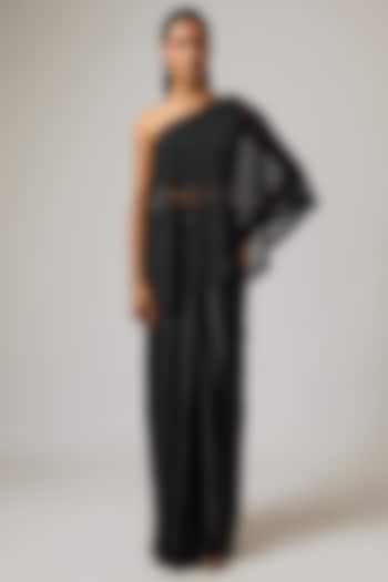 Black Net Off-Shoulder Cape Set by ISTYA at Pernia's Pop Up Shop