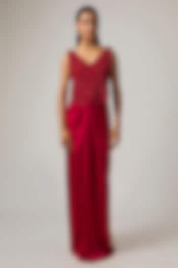 Red Satin Skirt Set by ISTYA at Pernia's Pop Up Shop