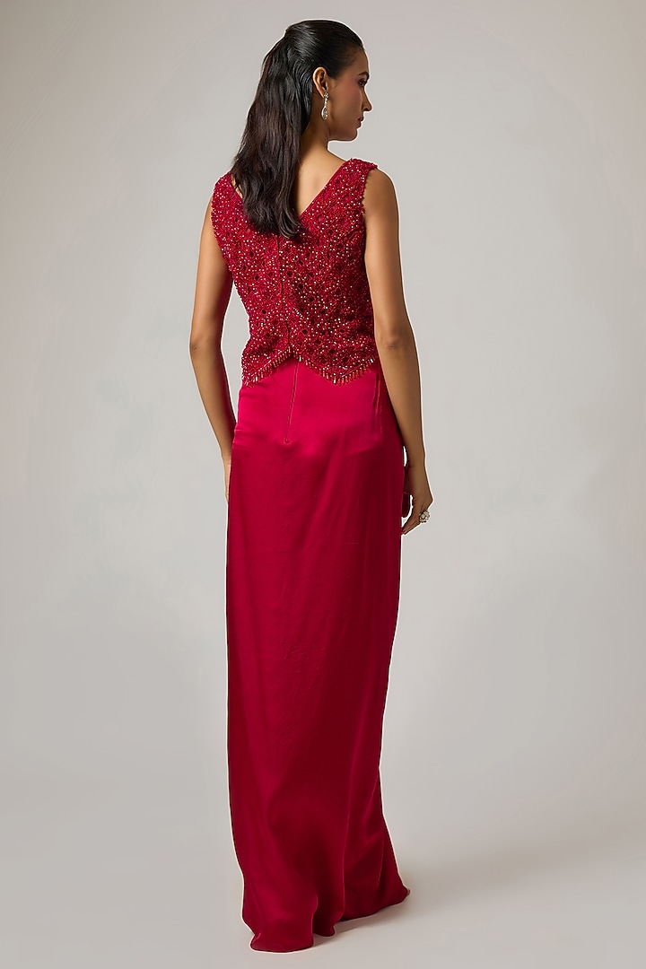 Red Satin Skirt Set by ISTYA at Pernia's Pop Up Shop