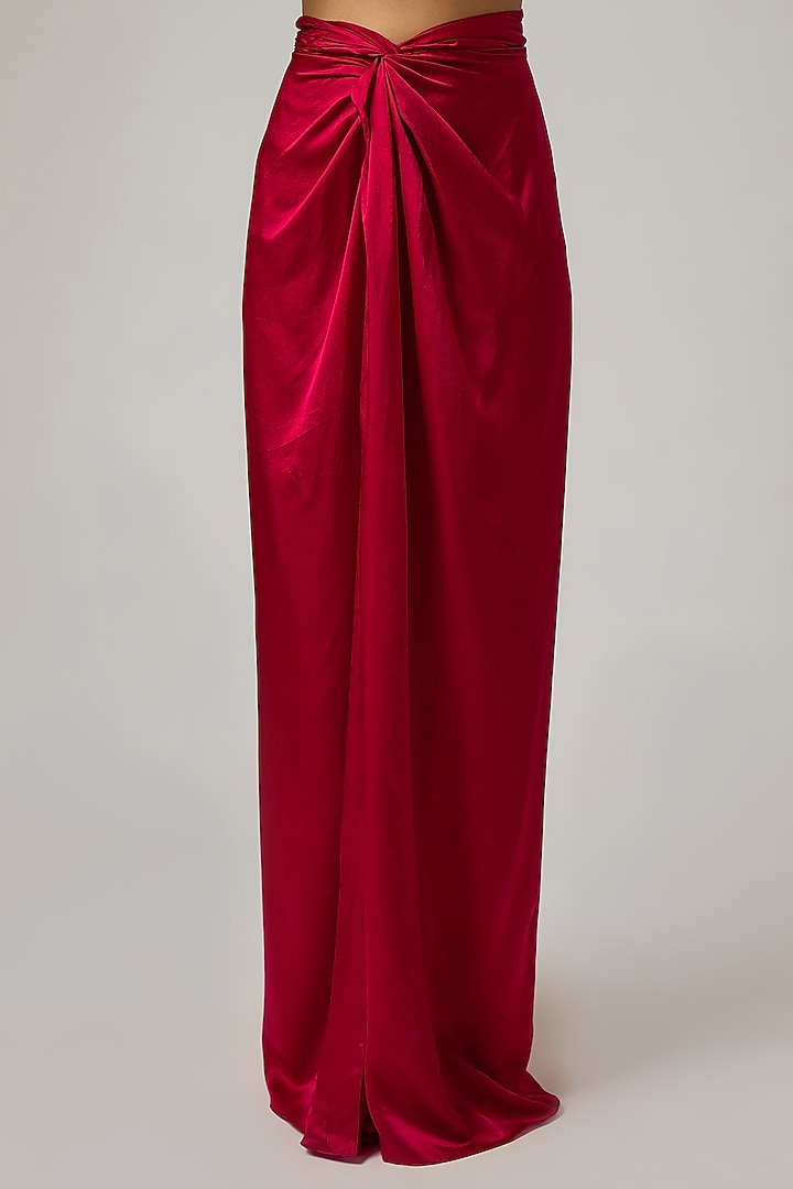 Red Satin Skirt Set by ISTYA at Pernia's Pop Up Shop