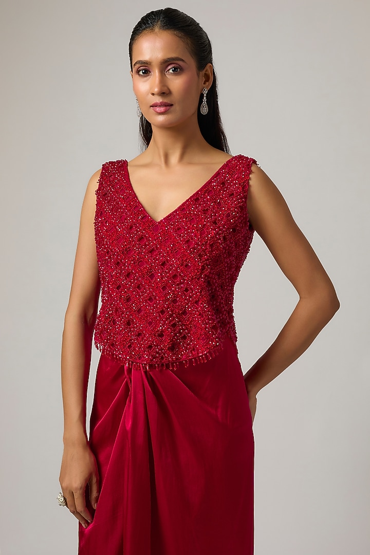 Red Satin Skirt Set by ISTYA at Pernia's Pop Up Shop