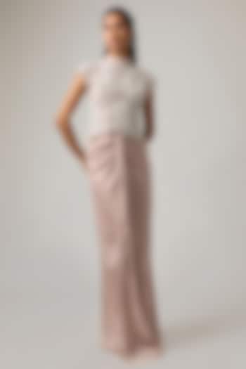 Pink Pure Satin Draped Skirt Set by ISTYA at Pernia's Pop Up Shop