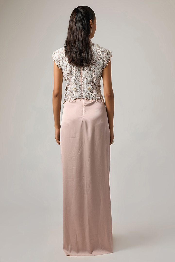 Pink Pure Satin Draped Skirt Set by ISTYA at Pernia's Pop Up Shop