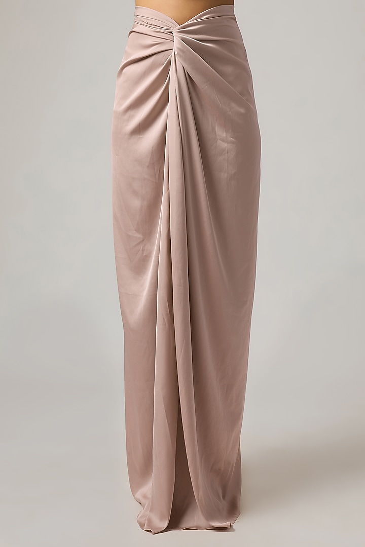Pink Pure Satin Draped Skirt Set by ISTYA at Pernia's Pop Up Shop