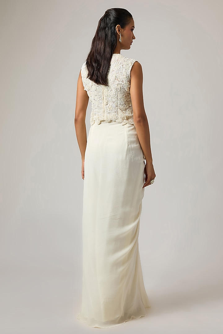 Ivory Pure Satin Draped Skirt Set by ISTYA at Pernia's Pop Up Shop