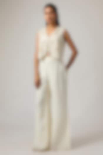 Ivory Organza 3D Hand Embroidered Jacket Set by ISTYA at Pernia's Pop Up Shop