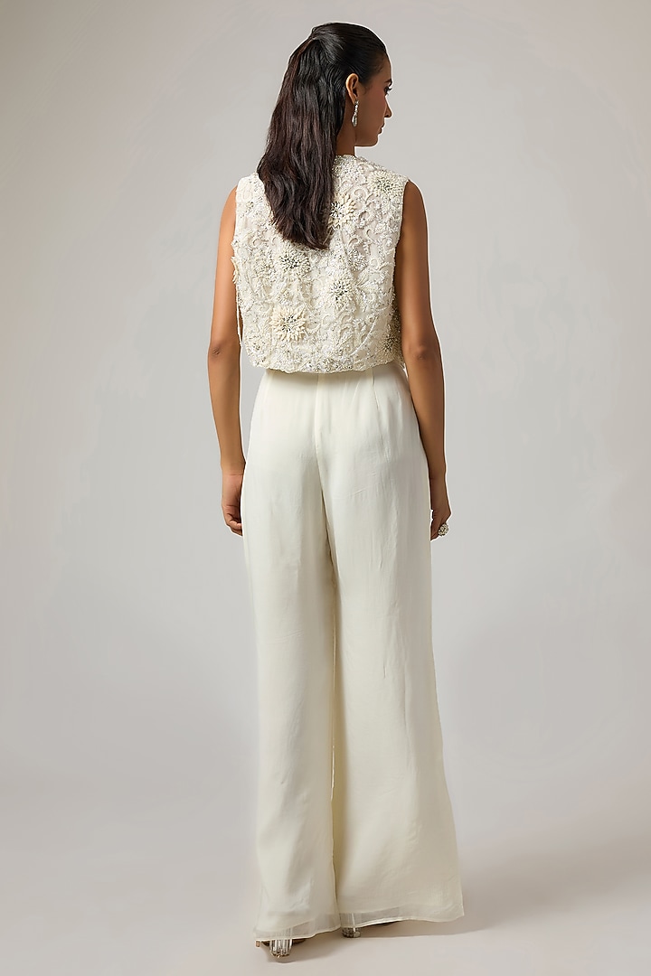 Ivory Organza 3D Hand Embroidered Jacket Set by ISTYA at Pernia's Pop Up Shop
