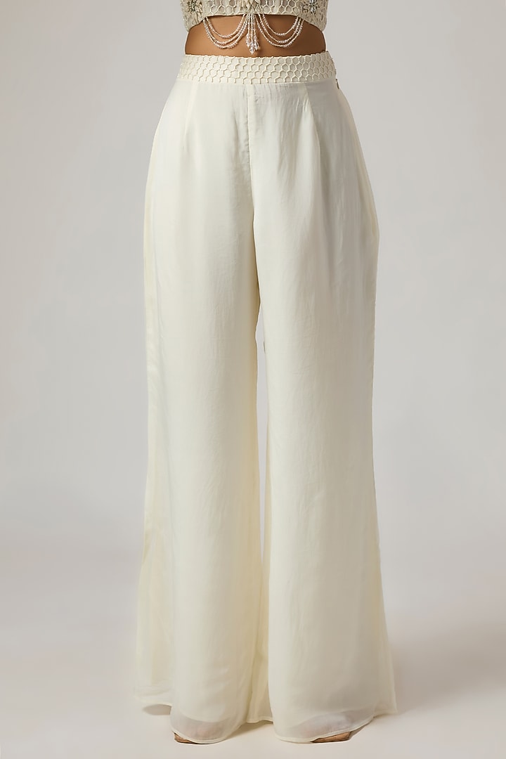 Ivory Organza 3D Hand Embroidered Jacket Set by ISTYA at Pernia's Pop Up Shop
