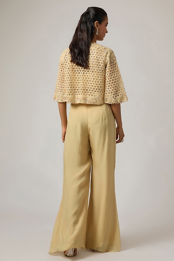 Beige Organza Cutwork Jacket Set by ISTYA at Pernia's Pop Up Shop