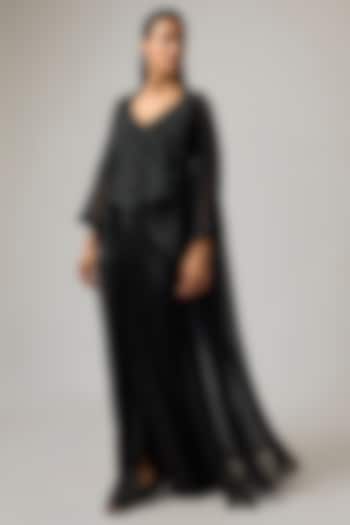 Black Organza Crystal Work Jacket Set by ISTYA at Pernia's Pop Up Shop