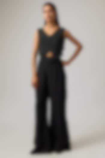 Black Organza Crystal Hand Embroidered Jacket Set by ISTYA at Pernia's Pop Up Shop