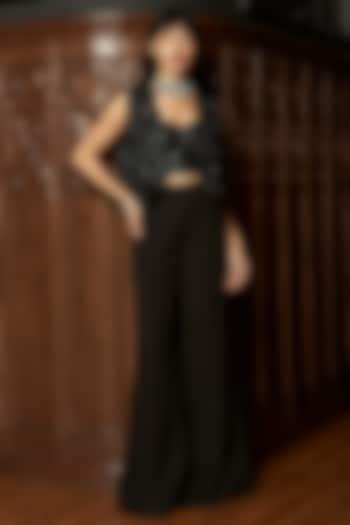 Black Organza Flared Pant Set by ISTYA at Pernia's Pop Up Shop