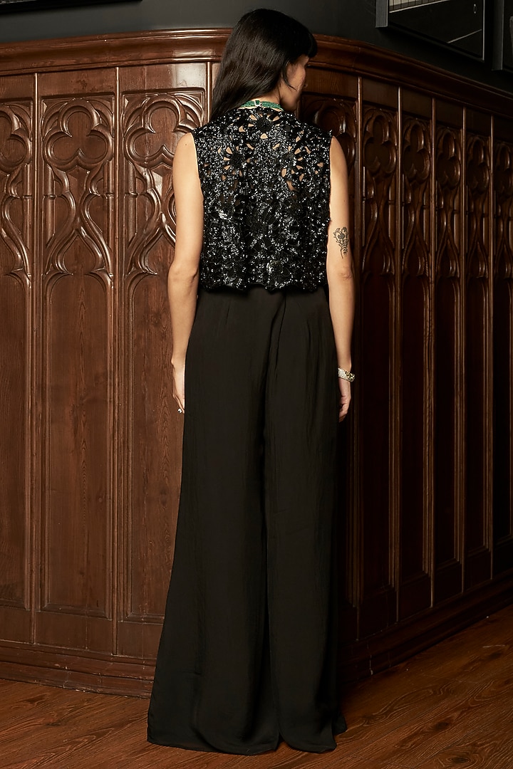Black Organza Flared Pant Set by ISTYA at Pernia's Pop Up Shop
