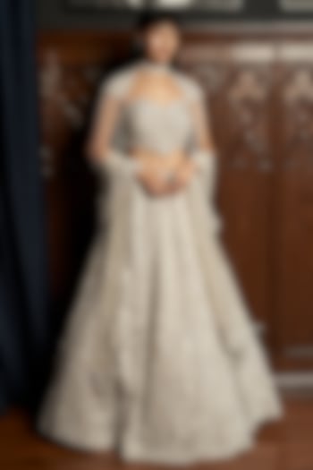Grey Net Sequins Embroidered Bridal Lehenga Set by ISTYA at Pernia's Pop Up Shop