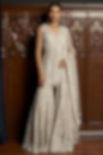 Grey Net Sequins Embroidered Bridal Sharara Set by ISTYA at Pernia's Pop Up Shop