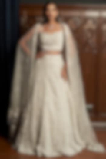 Grey Net Sequins Embroidered Bridal Lehenga Set by ISTYA at Pernia's Pop Up Shop