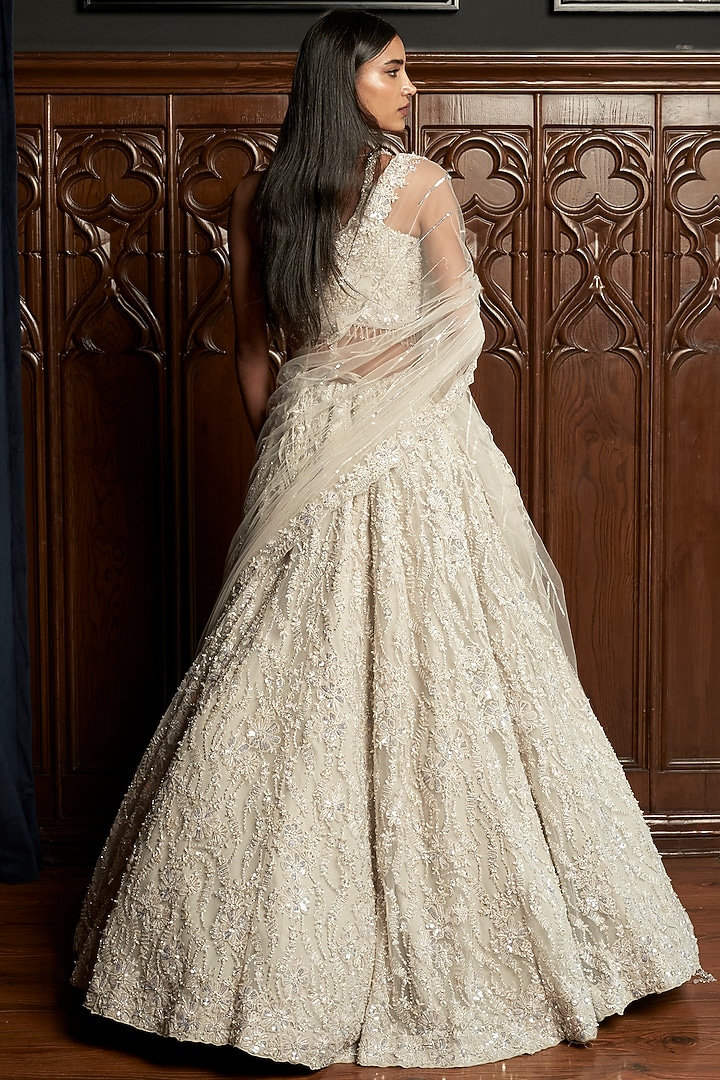 Grey Net Sequins Embroidered Bridal Lehenga Set by ISTYA at Pernia's Pop Up Shop