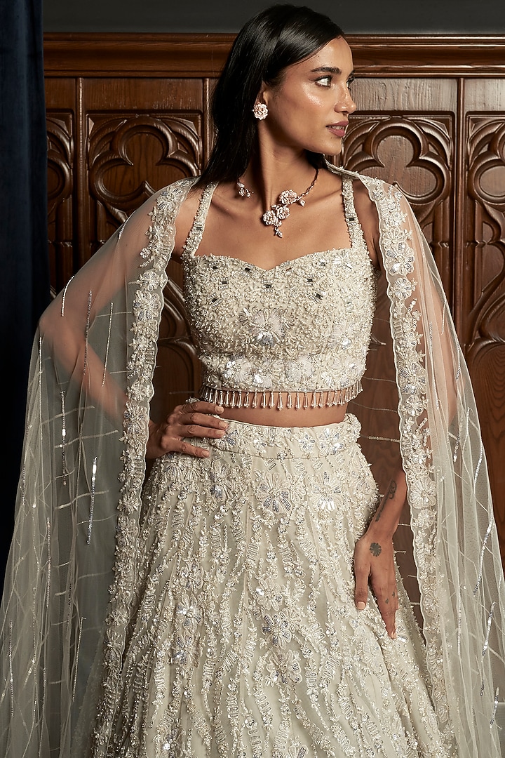Grey Net Sequins Embroidered Bridal Lehenga Set by ISTYA at Pernia's Pop Up Shop
