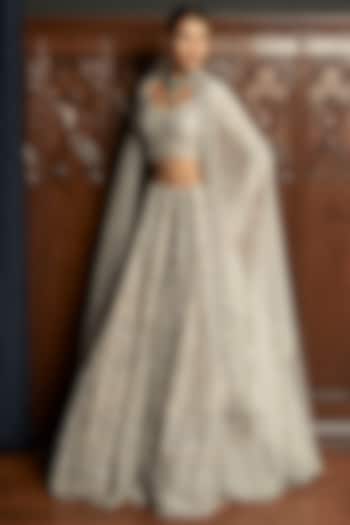 Grey Net Sequins Embroidered Bridal Lehenga Set by ISTYA at Pernia's Pop Up Shop
