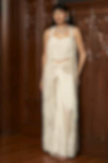 Ivory Satin Draped Skirt Set by ISTYA at Pernia's Pop Up Shop