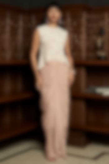 Pink Chinon Draped Skirt Set by ISTYA at Pernia's Pop Up Shop