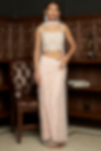 Pink Net Sequins Skirt Set by ISTYA at Pernia's Pop Up Shop