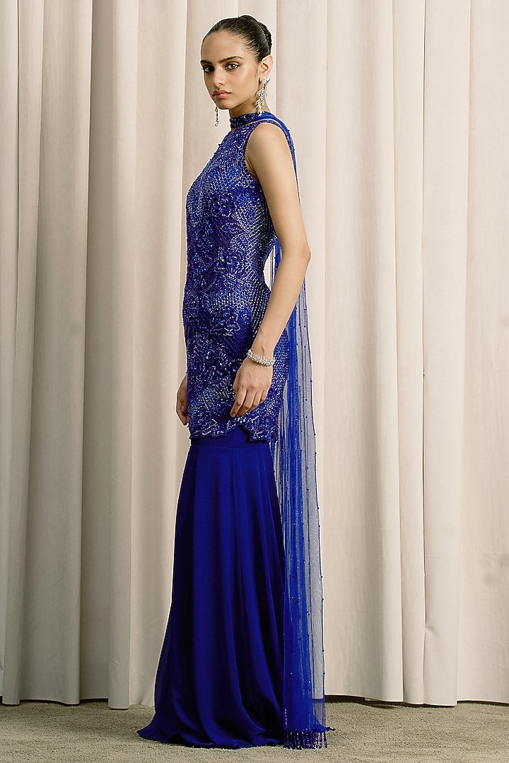 Royal Blue Georgette Bridal Sharara Set by ISTYA at Pernia's Pop Up Shop