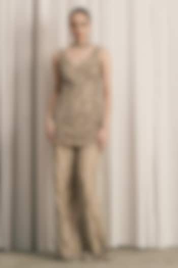 Beige Net Sequin Embellished Bridal Sharara Set by ISTYA at Pernia's Pop Up Shop