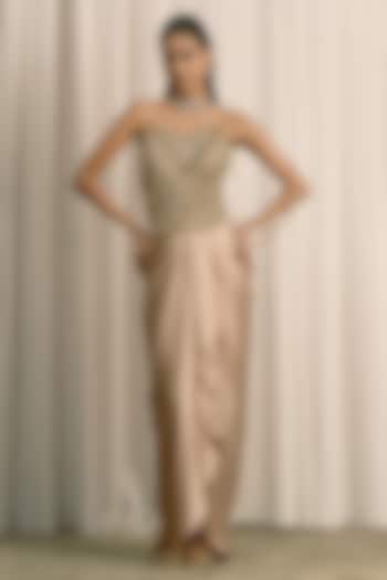 Beige Satin Net Draped Skirt Set by ISTYA at Pernia's Pop Up Shop