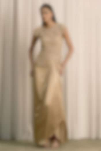 Beige Satin Pick-Up Skirt Set by ISTYA at Pernia's Pop Up Shop