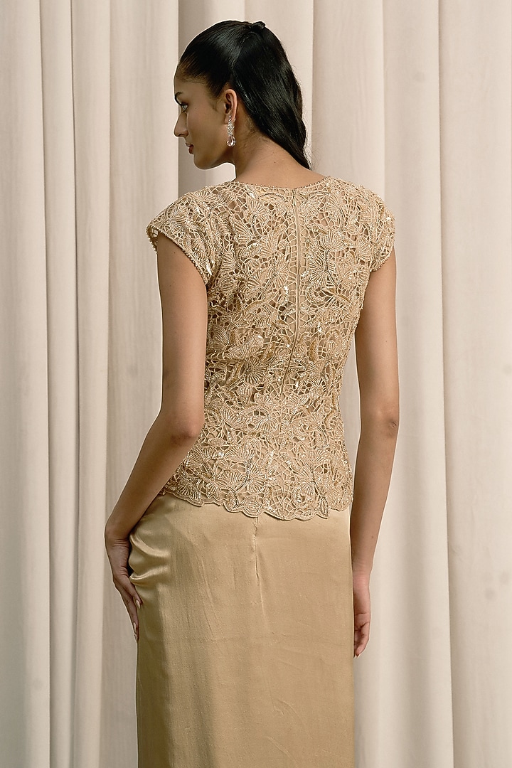 Beige Satin Pick-Up Skirt Set by ISTYA at Pernia's Pop Up Shop