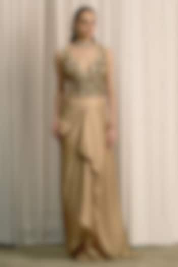 Beige Satin Pick-Up Skirt Set by ISTYA at Pernia's Pop Up Shop