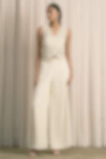 Ivory Georgette Straight Pant Set by ISTYA at Pernia's Pop Up Shop