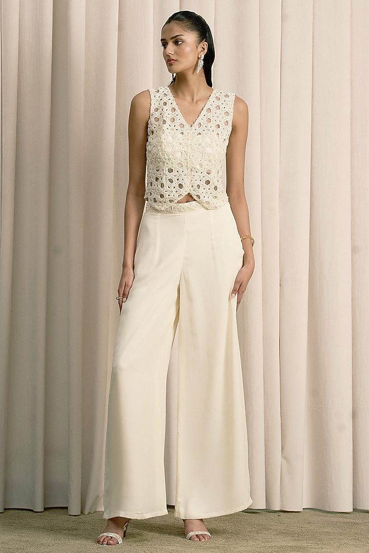 Ivory Georgette Straight Pant Set by ISTYA at Pernia's Pop Up Shop