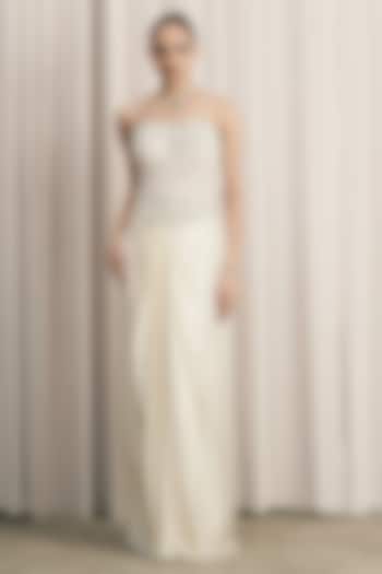 Ivory Satin Structured Skirt Set by ISTYA at Pernia's Pop Up Shop
