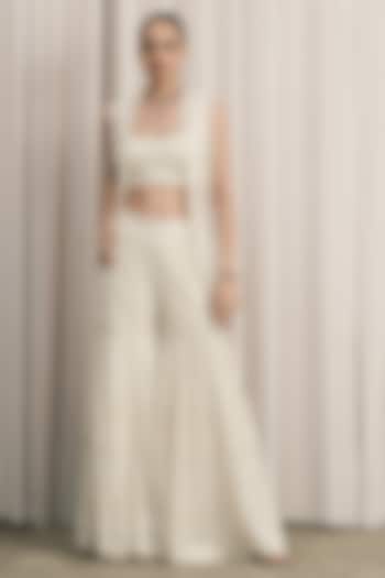 Ivory Net Sequin Embellished Bridal Sharara Set by ISTYA at Pernia's Pop Up Shop