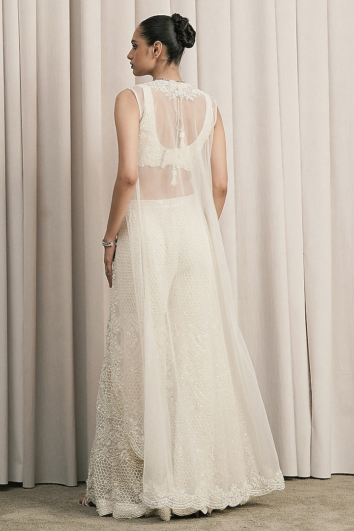 Ivory Net Sequin Embellished Bridal Sharara Set by ISTYA at Pernia's Pop Up Shop